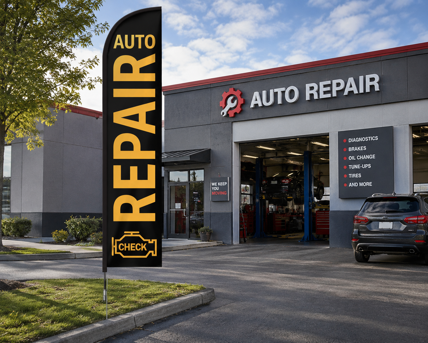 Auto Repair Check Engine Feather Banner