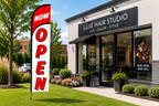 Now Open Feather Banner