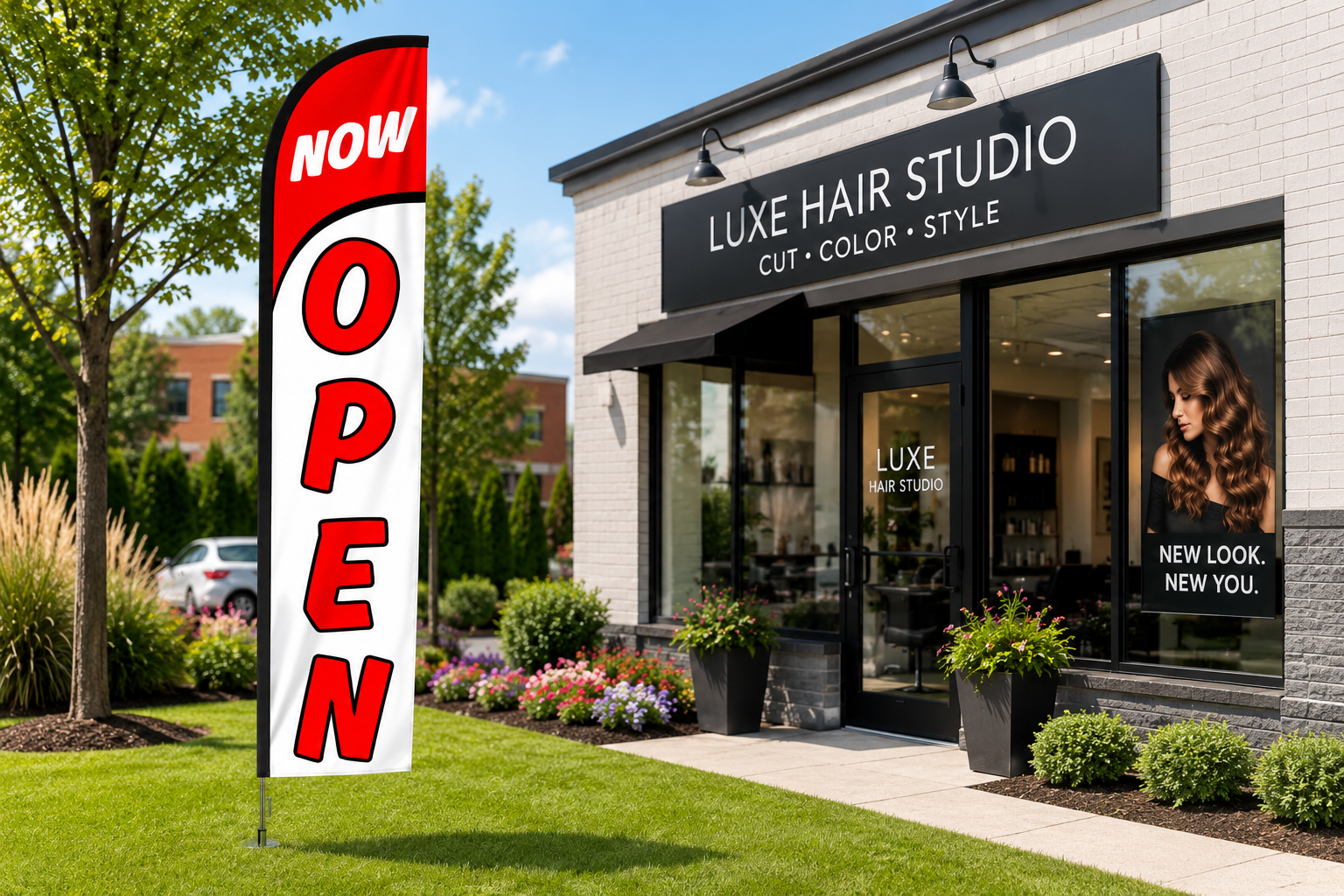 Now Open Feather Banner